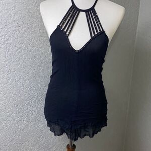 Anthropologie Pins & and Needles black rough hem tank shirt halter S